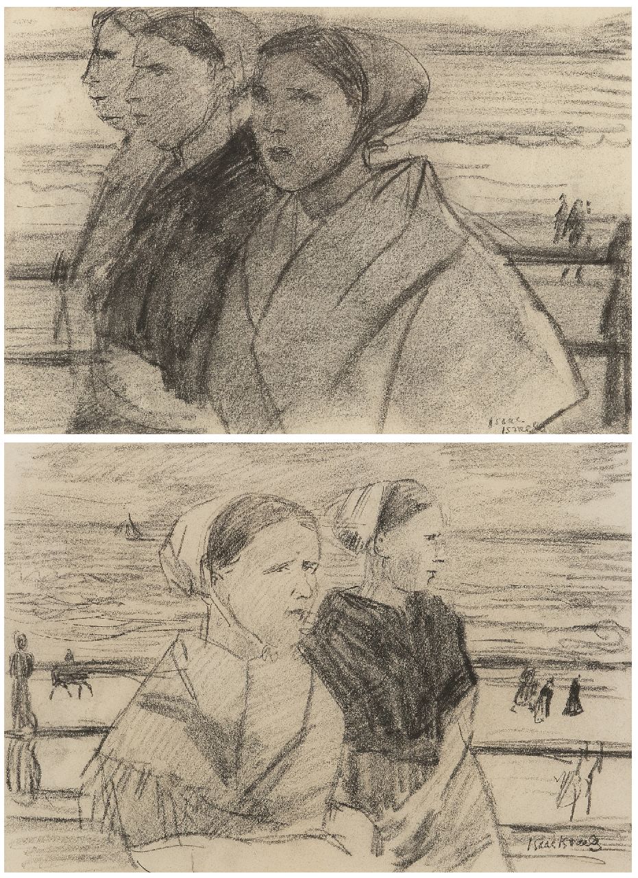 Israels I.L. | 'Isaac' Lazarus Israels | Aquarellen en tekeningen te koop aangeboden | Scheveningse vissersvrouwen op de boulevard; verso: Drie vissersvrouwen, pastel op papier 22,0 x 31,5 cm, gesigneerd rechtsonder Israels I.L. | 'Isaac' Lazarus Israels | Aquarellen en tekeningen te koop aangeboden | Scheveningse vissersvrouwen op de boulevard; verso: Drie vissersvrouwen, pastel op papier 22,0 x 31,5 cm, gesigneerd rechtsonder