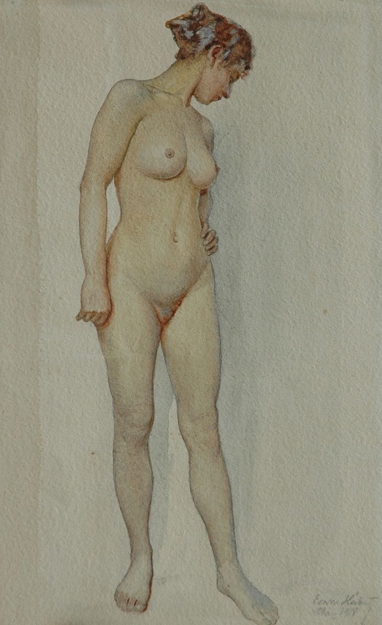 Hubert E. | Erwin Hubert, Staand vrouwelijk naakt, potlood en aquarel op papier 33,0 x 20,0 cm, gesigneerd rechtsonder en gedateerd März 1918 Hubert E. | Erwin Hubert, Staand vrouwelijk naakt, potlood en aquarel op papier 33,0 x 20,0 cm, gesigneerd rechtsonder en gedateerd März 1918