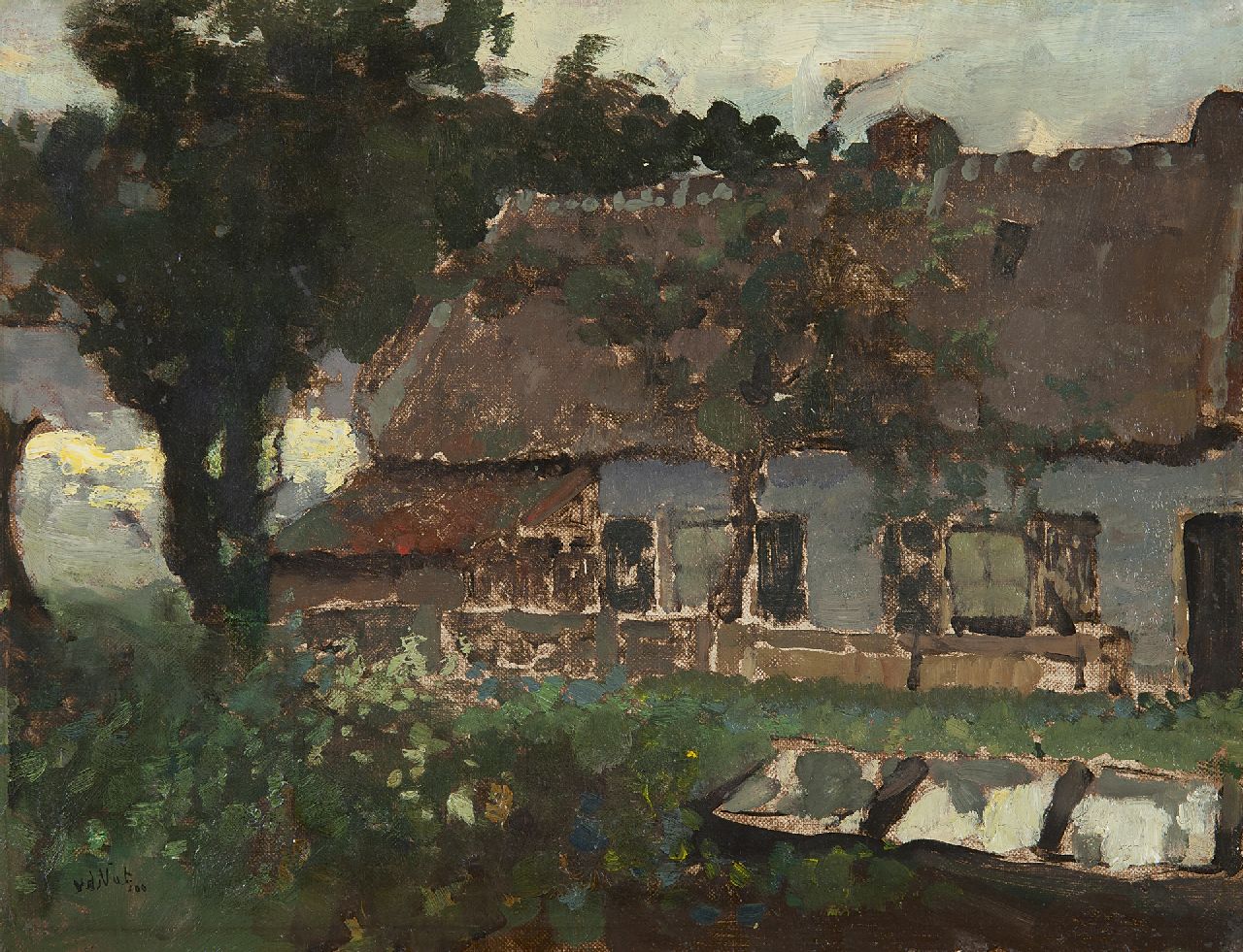 Nat W.H. van der | 'Willem' Hendrik van der Nat, Boerderij met kweekkas, olieverf op doek op board 27,5 x 35,5 cm, gesigneerd linksonder en gedateerd '09 Nat W.H. van der | 'Willem' Hendrik van der Nat, Boerderij met kweekkas, olieverf op doek op board 27,5 x 35,5 cm, gesigneerd linksonder en gedateerd '09