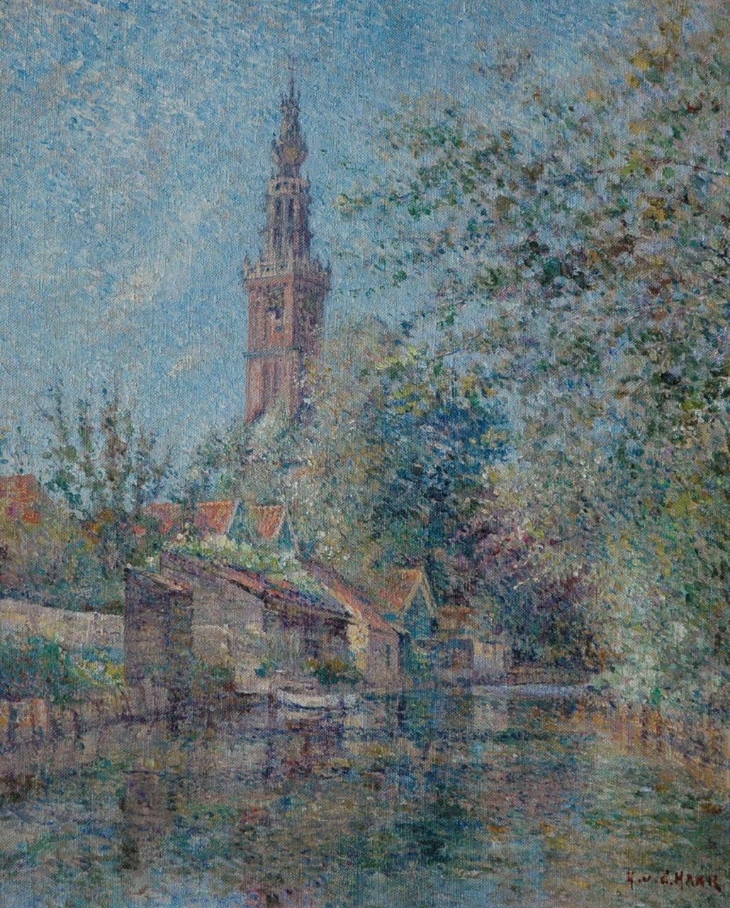 Haar H.P. van der | Hermanus Petrus 'Herman' van der Haar, Het vaartje 'Boerenverdriet' in Edam met de Speeltoren, olieverf op doek 50,3 x 40,3 cm, gesigneerd rechtsonder
