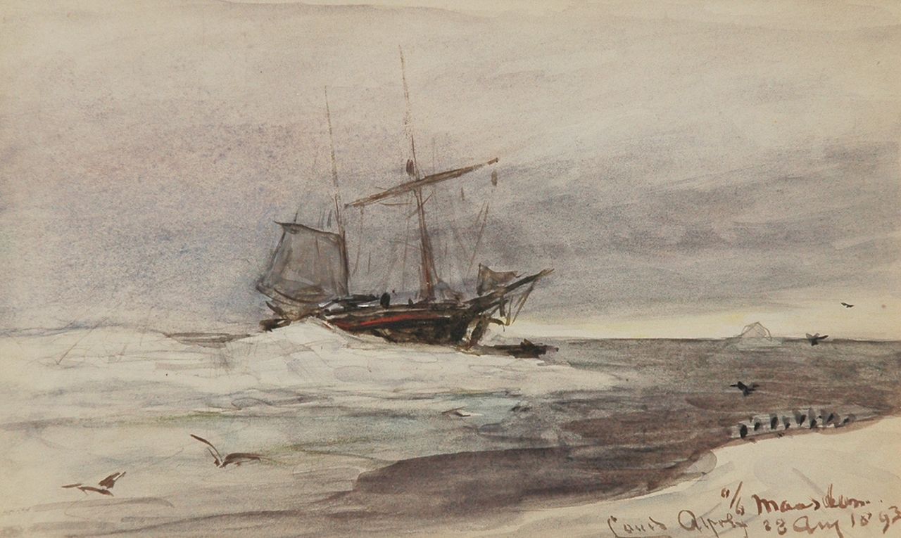 Apol L.F.H. | Lodewijk Franciscus Hendrik 'Louis' Apol, Aan boord van de Maasdam, aquarel op papier 11,5 x 19,0 cm, gesigneerd rechtsonder en gedateerd 23 Aug. 1893 Apol L.F.H. | Lodewijk Franciscus Hendrik 'Louis' Apol, Aan boord van de Maasdam, aquarel op papier 11,5 x 19,0 cm, gesigneerd rechtsonder en gedateerd 23 Aug. 1893