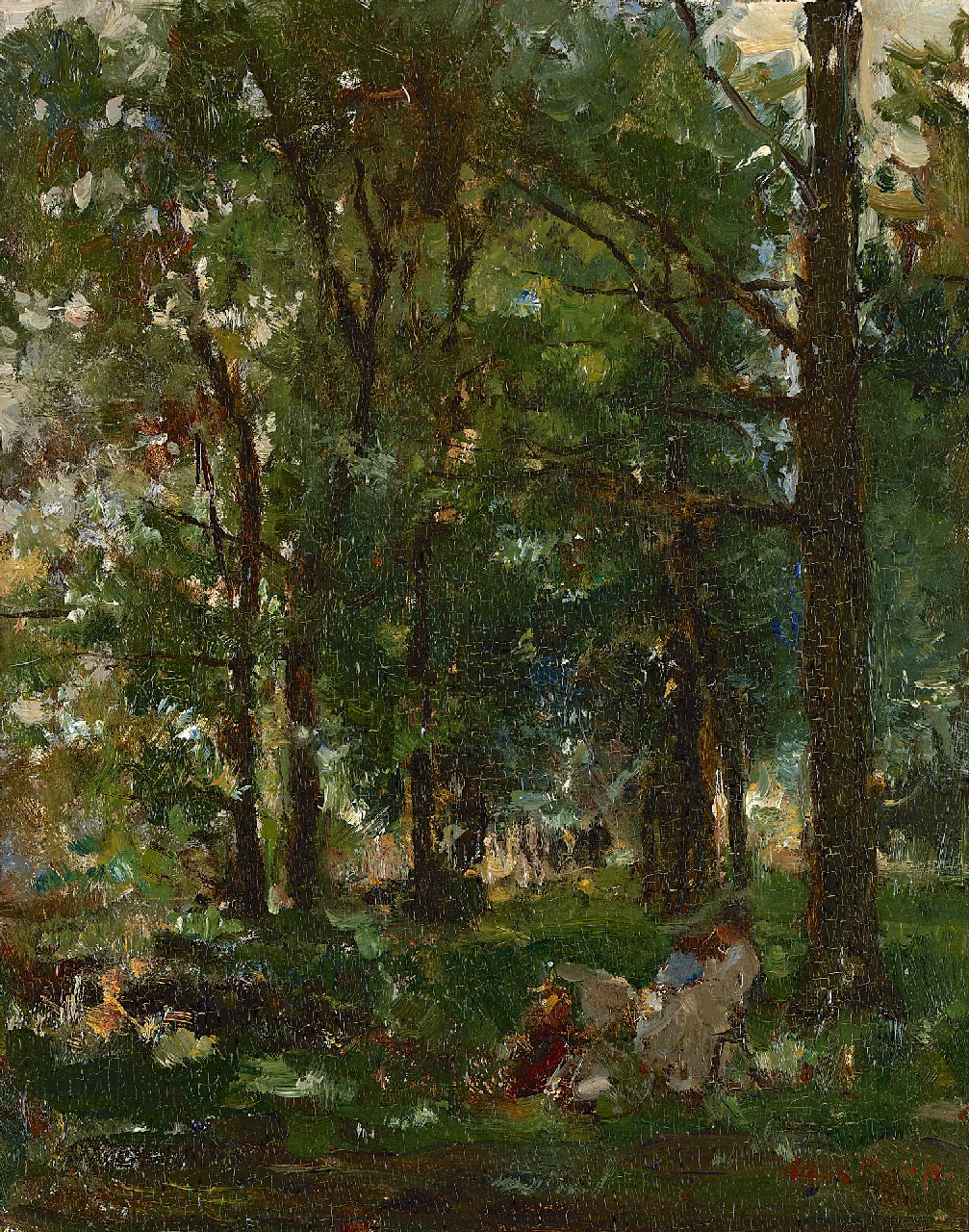 Roelofs O.W.A. | Otto Willem Albertus 'Albert' Roelofs | Schilderijen te koop aangeboden | In het park, olieverf op paneel 39,5 x 31,8 cm, gesigneerd rechtsonder Roelofs O.W.A. | Otto Willem Albertus 'Albert' Roelofs | Schilderijen te koop aangeboden | In het park, olieverf op paneel 39,5 x 31,8 cm, gesigneerd rechtsonder
