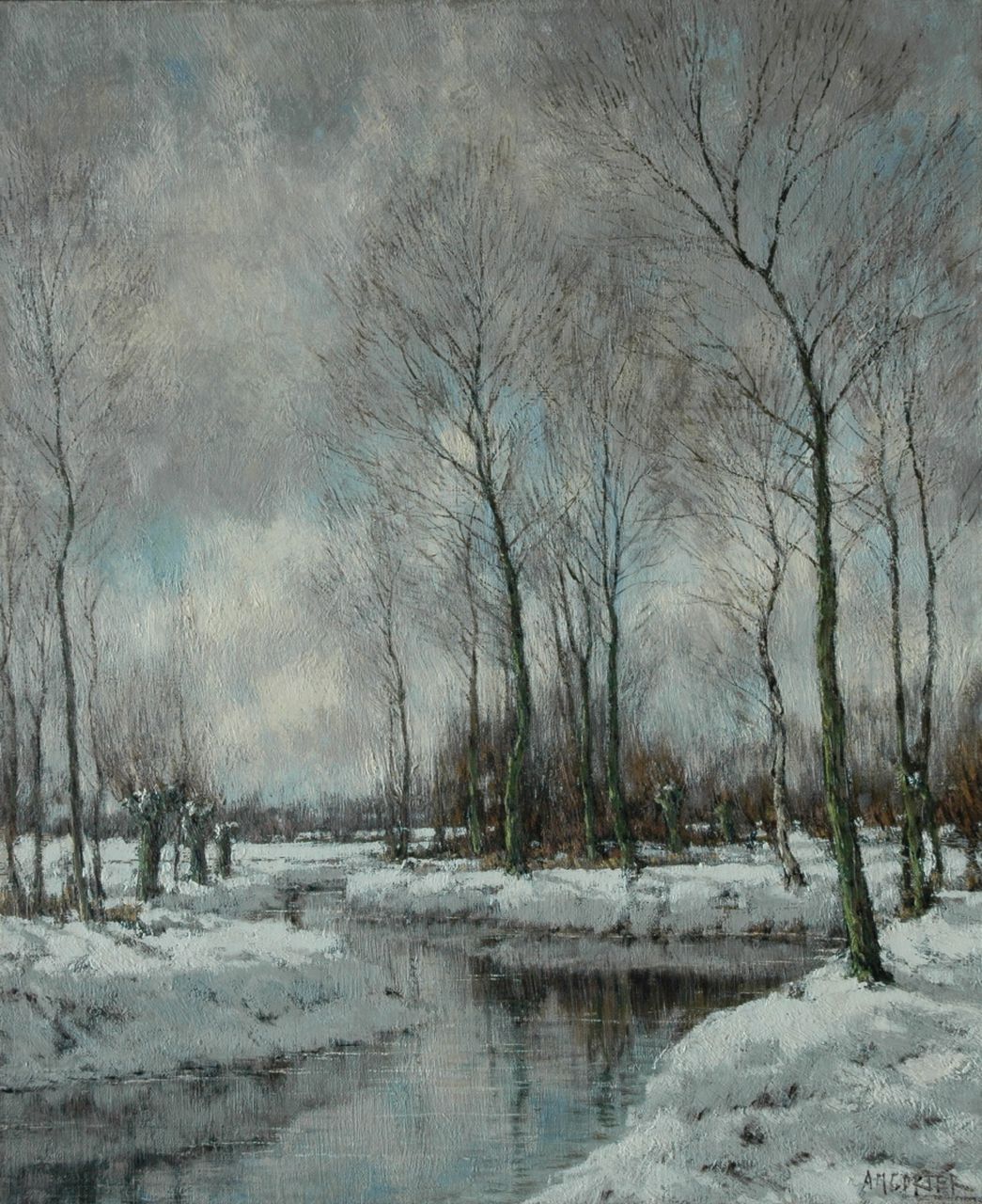 Gorter A.M. | 'Arnold' Marc Gorter, De Vordense Beek in de winter, olieverf op doek 56,5 x 46,4 cm, gesigneerd rechtsonder Gorter A.M. | 'Arnold' Marc Gorter, De Vordense Beek in de winter, olieverf op doek 56,5 x 46,4 cm, gesigneerd rechtsonder