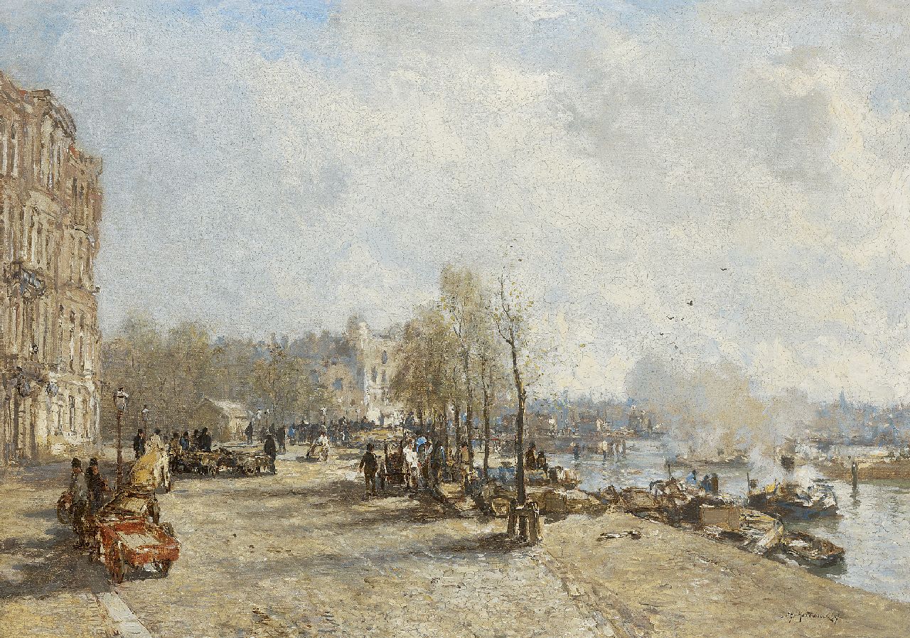Mastenbroek J.H. van | Johan Hendrik van Mastenbroek, Oudehaven met zicht op Haringvliet, Rotterdam, olieverf op doek 64,6 x 90,3 cm, gesigneerd rechtsonder en op spieraam op resten van etiket en gedateerd 1907 Mastenbroek J.H. van | Johan Hendrik van Mastenbroek, Oudehaven met zicht op Haringvliet, Rotterdam, olieverf op doek 64,6 x 90,3 cm, gesigneerd rechtsonder en op spieraam op resten van etiket en gedateerd 1907