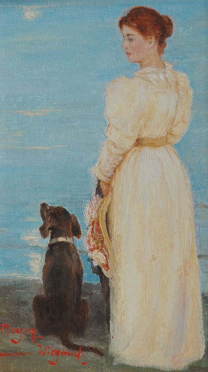 Meyer-Wiegand R.D. | Rolf Dieter Meyer-Wiegand, Vrouw met hond aan de vloedlijn, olieverf op paneel 16,0 x 20,0 cm, gesigneerd linksonder Meyer-Wiegand R.D. | Rolf Dieter Meyer-Wiegand, Vrouw met hond aan de vloedlijn, olieverf op paneel 16,0 x 20,0 cm, gesigneerd linksonder