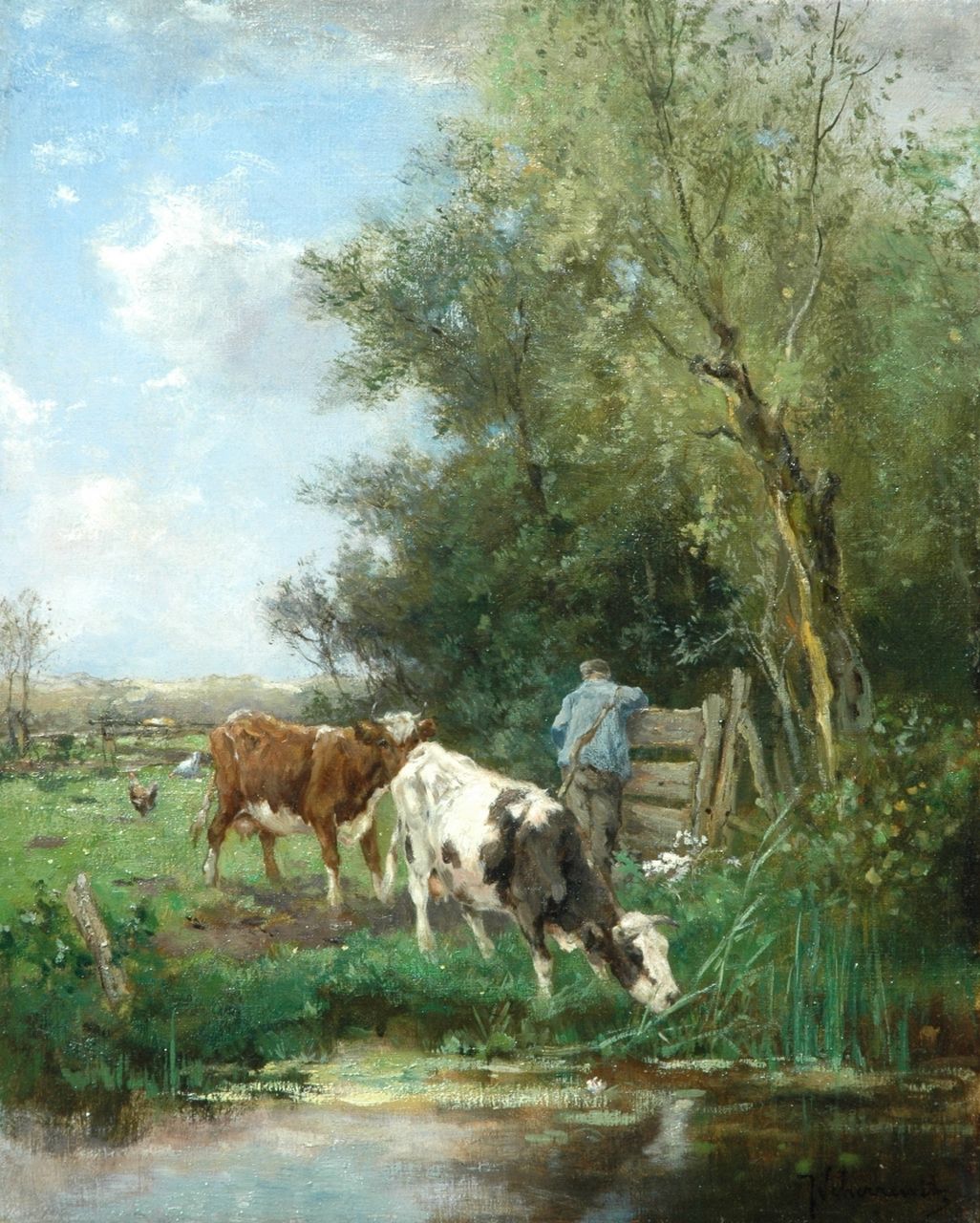 Scherrewitz J.F.C. | Johan Frederik Cornelis Scherrewitz, Boer met weidende koeien, olieverf op doek 50,3 x 40,6 cm, gesigneerd rechtsonder Scherrewitz J.F.C. | Johan Frederik Cornelis Scherrewitz, Boer met weidende koeien, olieverf op doek 50,3 x 40,6 cm, gesigneerd rechtsonder
