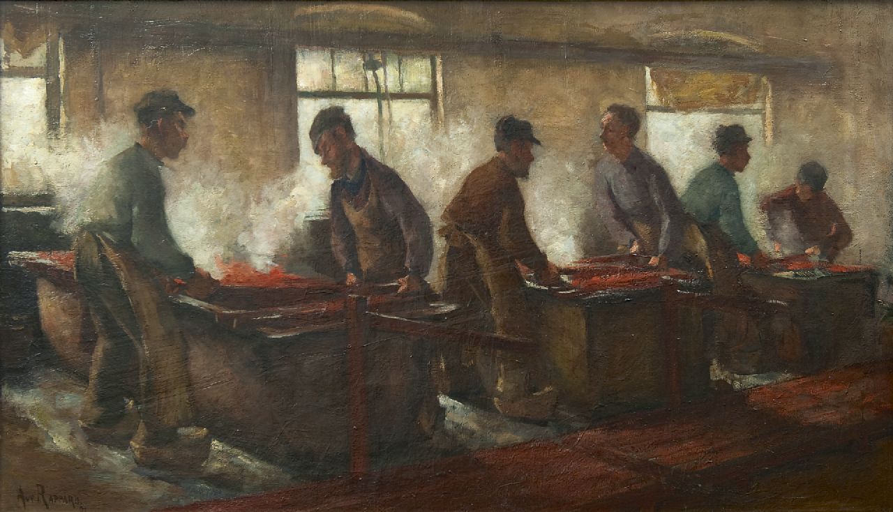 Rappard A.G.A. van | 'Anthon' Gerhard Alexander van Rappard, De krabbers (katoenververij), olieverf op doek 69,6 x 119,6 cm, gesigneerd linksonder en gedateerd '91 Rappard A.G.A. van | 'Anthon' Gerhard Alexander van Rappard, De krabbers (katoenververij), olieverf op doek 69,6 x 119,6 cm, gesigneerd linksonder en gedateerd '91