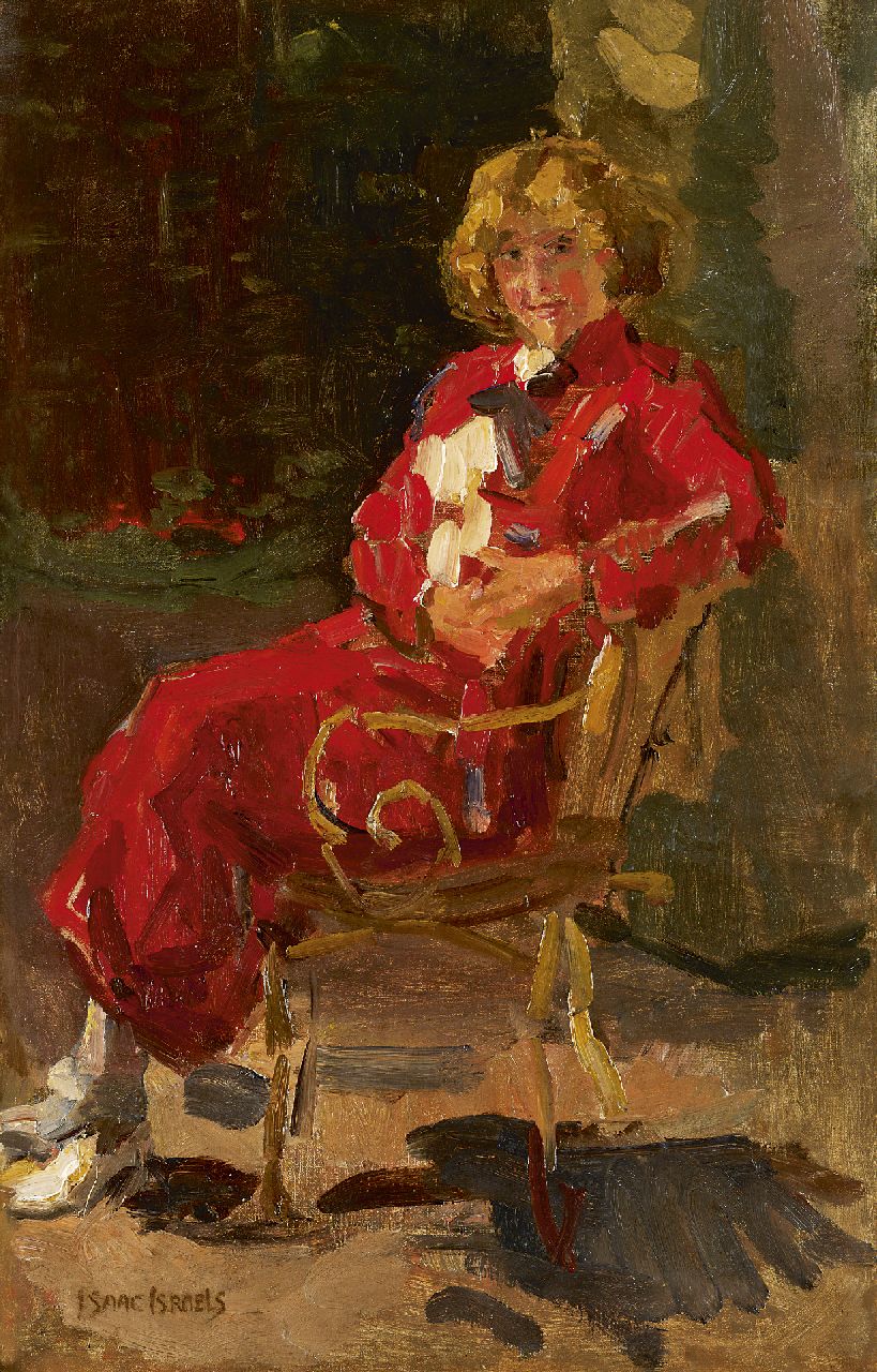 Israels I.L.  | 'Isaac' Lazarus Israels, Vrouw in rode jurk, olieverf op doek 80,2 x 52,0 cm, gesigneerd linksonder