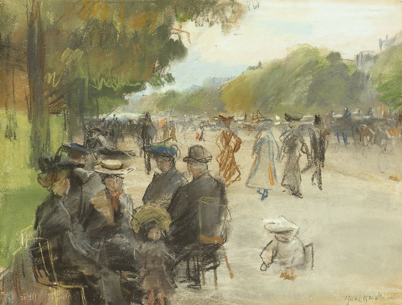 Israels I.L. | 'Isaac' Lazarus Israels, Avenue du Bois de Boulogne, Parijs, houtskool en pastel op papier 31,5 x 41,7 cm, gesigneerd rechtsonder en te dateren ca. 1904 Israels I.L. | 'Isaac' Lazarus Israels, Avenue du Bois de Boulogne, Parijs, houtskool en pastel op papier 31,5 x 41,7 cm, gesigneerd rechtsonder en te dateren ca. 1904
