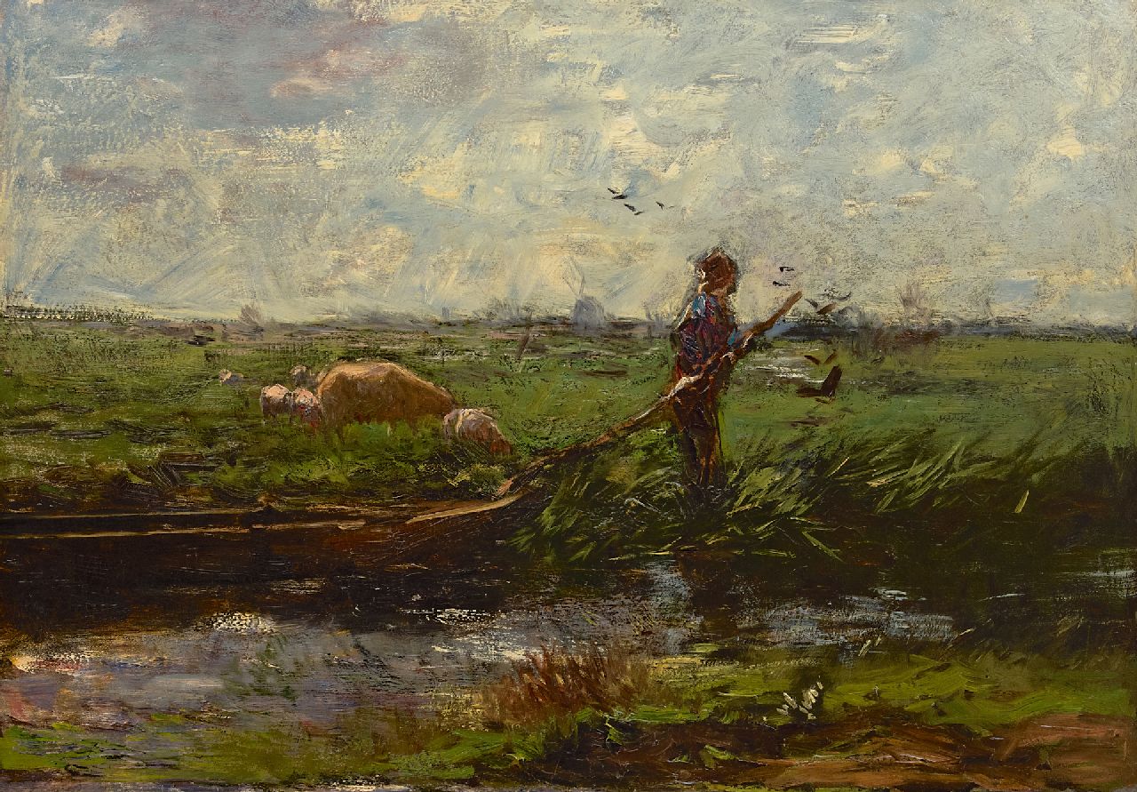 Maris W. | Willem Maris | Schilderijen te koop aangeboden | Boer met praam in weidelandschap, olieverf op doek 66,3 x 94,5 cm, te dateren ca. 1906 Maris W. | Willem Maris | Schilderijen te koop aangeboden | Boer met praam in weidelandschap, olieverf op doek 66,3 x 94,5 cm, te dateren ca. 1906