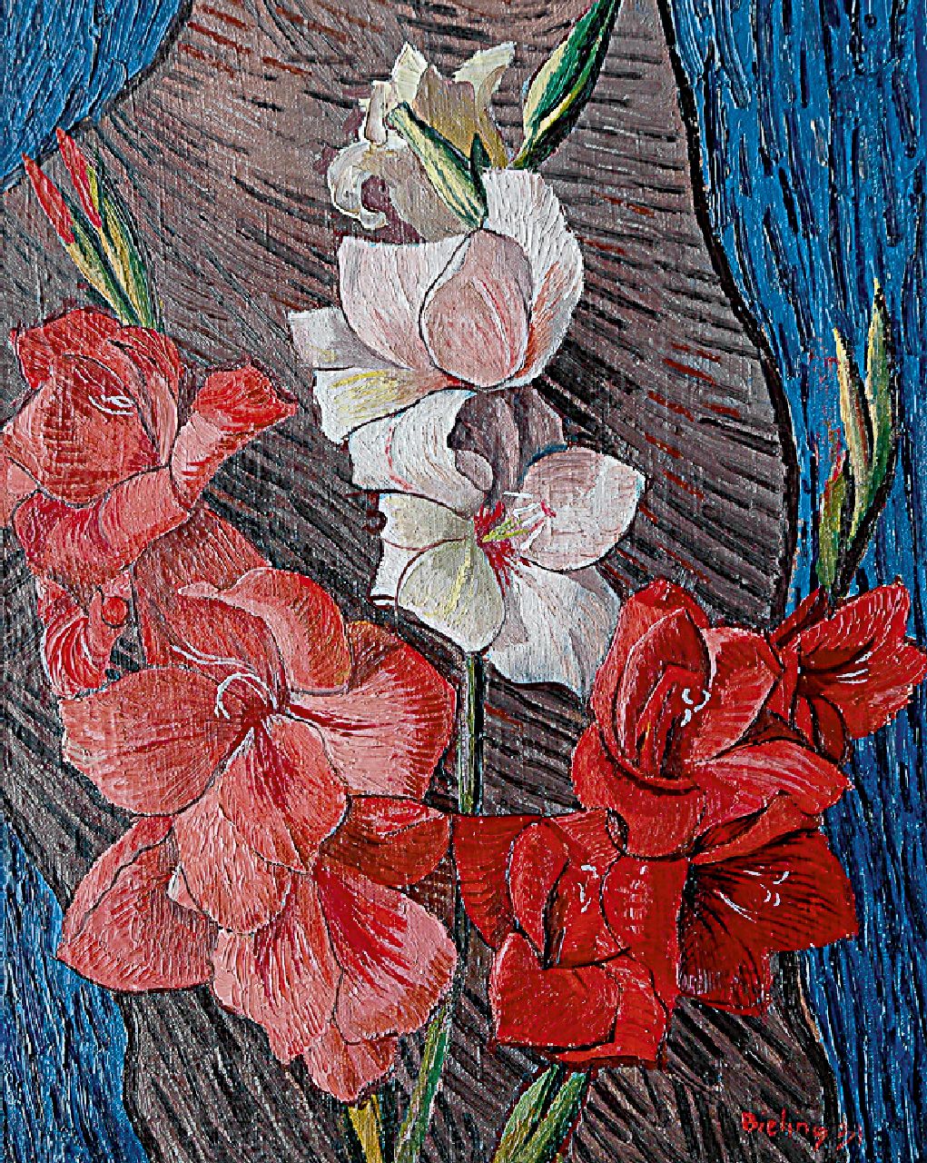 Bieling H.F. | Hermann Friederich 'Herman' Bieling, Gladiolen, olieverf op doek 38,4 x 30,6 cm, gesigneerd rechtsonder en gedateerd '31 Bieling H.F. | Hermann Friederich 'Herman' Bieling, Gladiolen, olieverf op doek 38,4 x 30,6 cm, gesigneerd rechtsonder en gedateerd '31