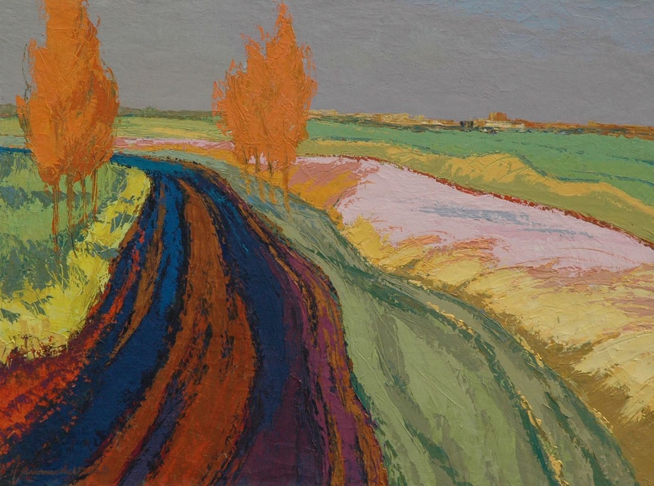 Vries J. de | Jannes de Vries, Gronings landschap; verso: Maaiende boer, olieverf op doek 60,2 x 80,0 cm, gesigneerd linksonder en te dateren jaren '50-'60 Vries J. de | Jannes de Vries, Gronings landschap; verso: Maaiende boer, olieverf op doek 60,2 x 80,0 cm, gesigneerd linksonder en te dateren jaren '50-'60