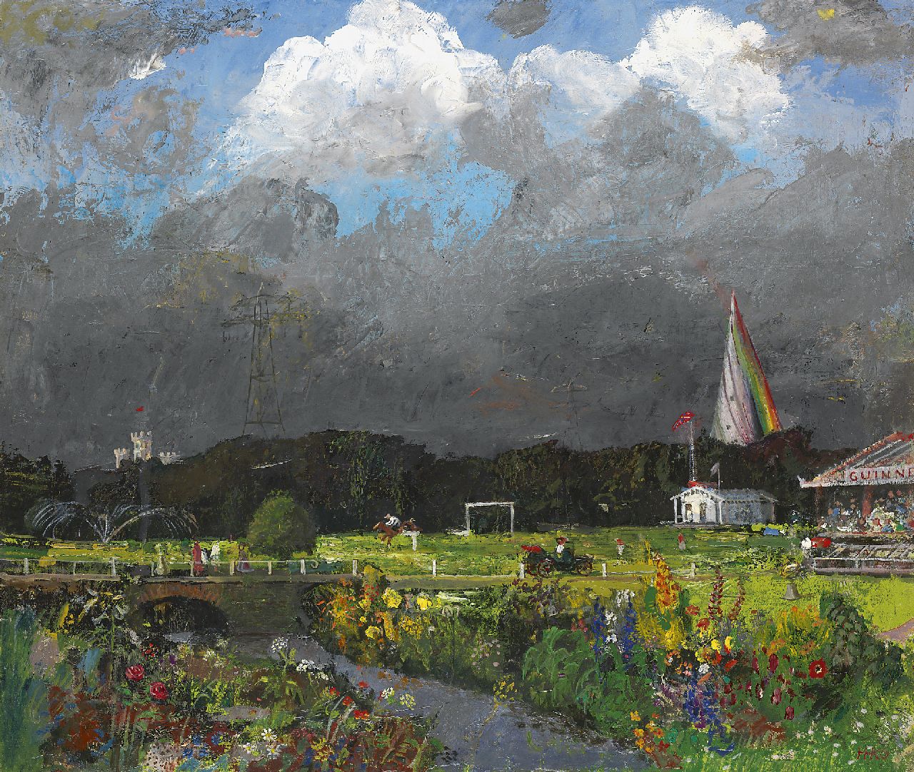 Kamerlingh Onnes H.H. | 'Harm' Henrick Kamerlingh Onnes, Steeplechase race, Engeland, olieverf op doek 51,2 x 60,2 cm, gesigneerd rechtsonder met monogram Kamerlingh Onnes H.H. | 'Harm' Henrick Kamerlingh Onnes, Steeplechase race, Engeland, olieverf op doek 51,2 x 60,2 cm, gesigneerd rechtsonder met monogram