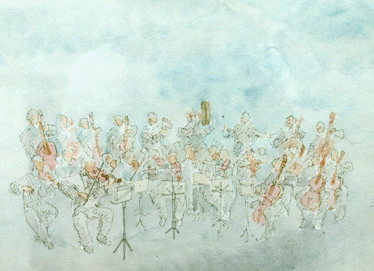 Cheto M. del | M. del Cheto, Orkest, aquarel op papier 24,0 x 30,5 cm, gesigneerd rechtsonderimon en gedateerd '84