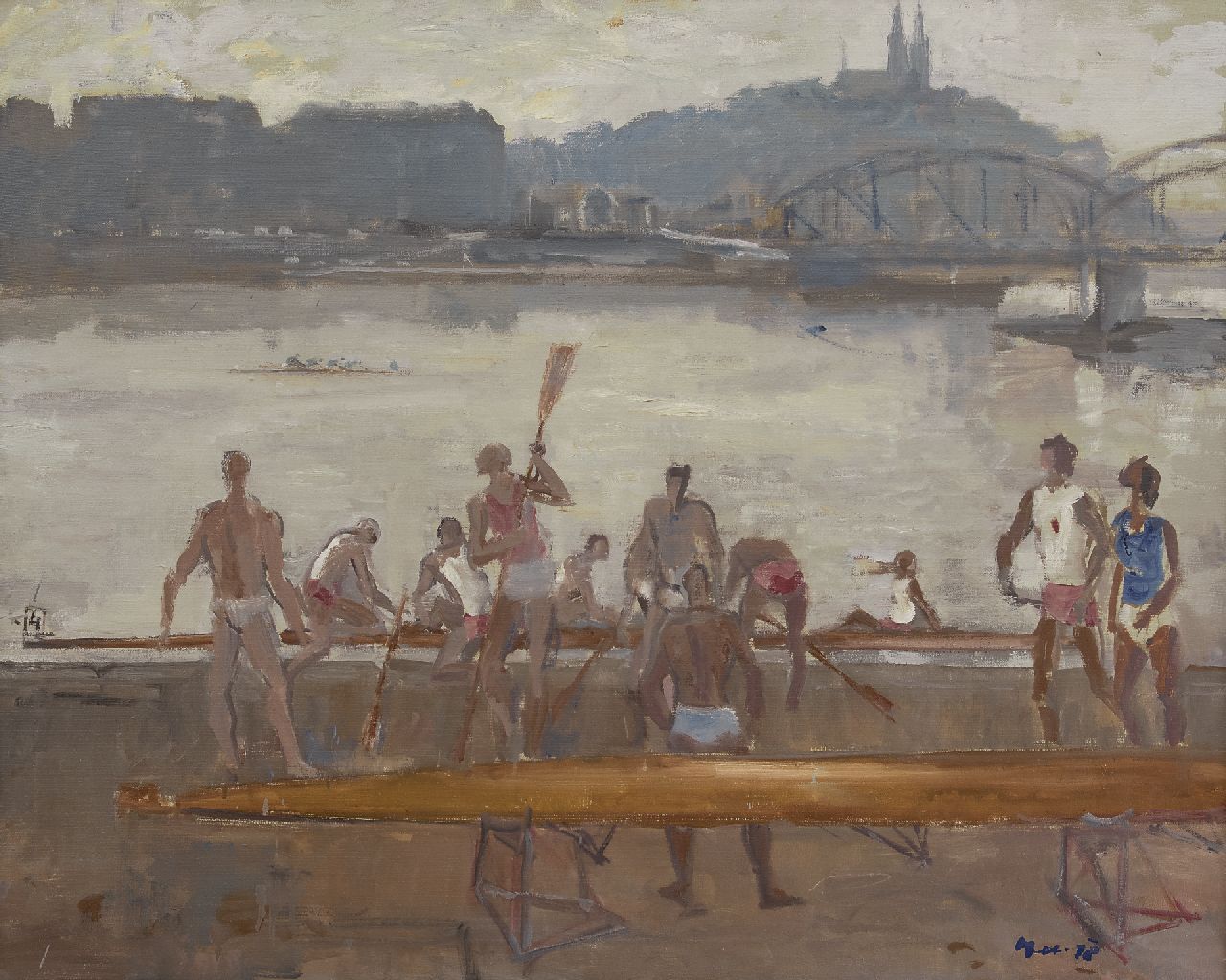 Oplt O. | Oldřich Oplt | Schilderijen te koop aangeboden | Voor de roeiwedstrijd, Praag, olieverf op doek 81,3 x 100,1 cm, gesigneerd rechtsonder en verso en gedateerd '78 r.o. en verso Oplt O. | Oldřich Oplt | Schilderijen te koop aangeboden | Voor de roeiwedstrijd, Praag, olieverf op doek 81,3 x 100,1 cm, gesigneerd rechtsonder en verso en gedateerd '78 r.o. en verso