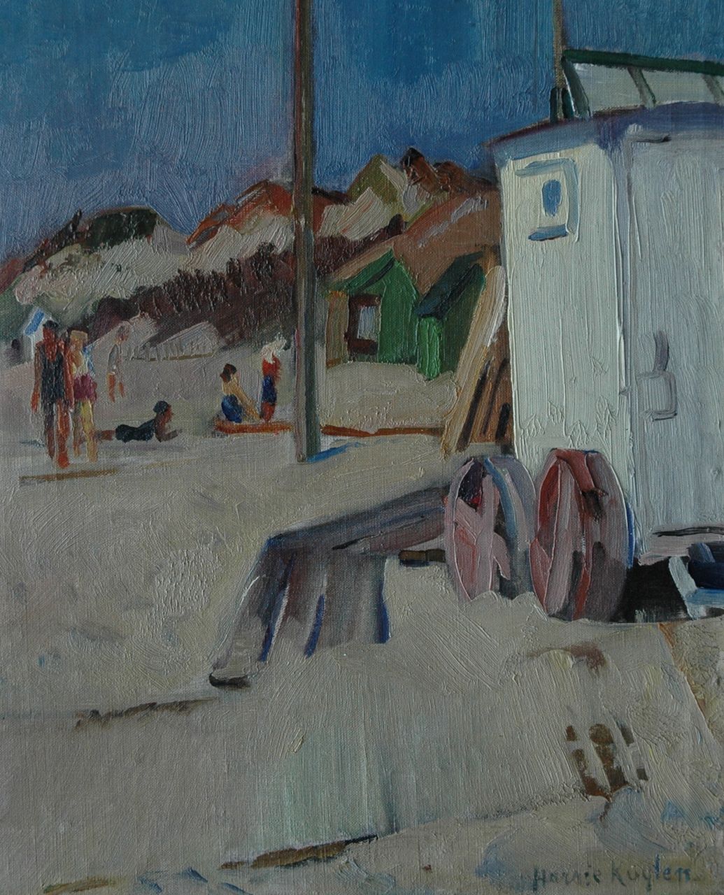 Kuijten H.J. | Henricus Johannes 'Harrie' Kuijten, Strand met baders en badkoets, olieverf op board 42,3 x 34,5 cm, gesigneerd rechtsonder en te dateren ca. 1917 Kuijten H.J. | Henricus Johannes 'Harrie' Kuijten, Strand met baders en badkoets, olieverf op board 42,3 x 34,5 cm, gesigneerd rechtsonder en te dateren ca. 1917