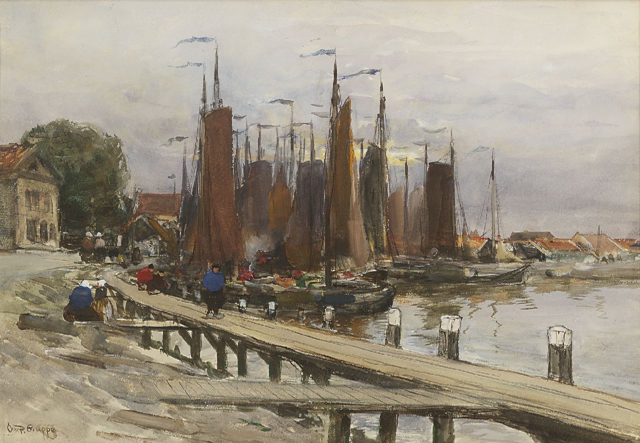 Gruppe C.P.  | Charles Paul Gruppe, De haven van Volendam, aquarel en gouache op papier 34,3 x 49,9 cm, gesigneerd linksonder