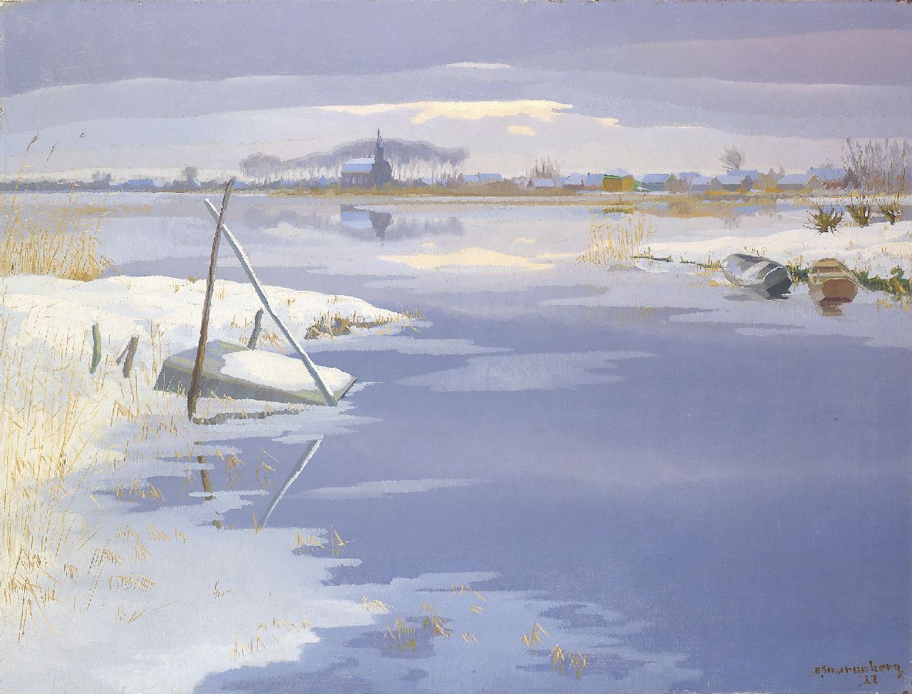 Smorenberg D. | Dirk Smorenberg, Winters plasgezicht, olieverf op doek 73,0 x 95,2 cm, gesigneerd rechtsonder en gedateerd '22 (dubbel gesigneerd) Smorenberg D. | Dirk Smorenberg, Winters plasgezicht, olieverf op doek 73,0 x 95,2 cm, gesigneerd rechtsonder en gedateerd '22 (dubbel gesigneerd)