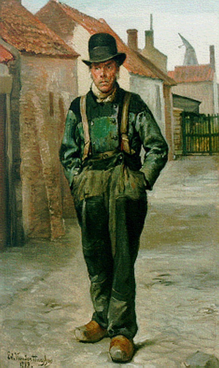 Hueghen E. van der | van der Hueghen, Visser, olieverf op doek 50,0 x 30,0 cm, gesigneerd linksonder en gedateerd 1889