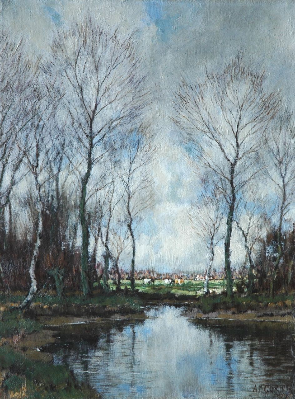 Gorter A.M. | 'Arnold' Marc Gorter, Koeien bij de Vordense Beek, olieverf op doek 42,3 x 31,8 cm, gesigneerd rechtsonder Gorter A.M. | 'Arnold' Marc Gorter, Koeien bij de Vordense Beek, olieverf op doek 42,3 x 31,8 cm, gesigneerd rechtsonder