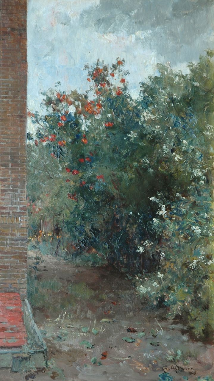 Altmann G.  | Gerard Altmann, Tuinpad achterom, olieverf op paneel 44,5 x 25,4 cm, gesigneerd rechtsonder en gedateerd 1929