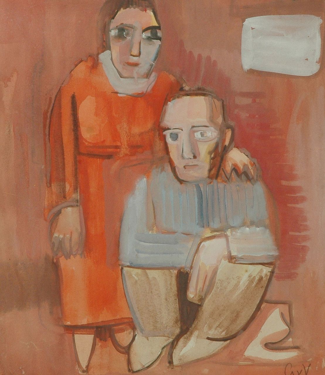 Velde G. van | Gerardus 'Geer' van Velde, Echtpaar, aquarel en gouache op papier 37,5 x 32,5 cm, gesigneerd rechtsonder met initialen en te dateren ca. 1930 Velde G. van | Gerardus 'Geer' van Velde, Echtpaar, aquarel en gouache op papier 37,5 x 32,5 cm, gesigneerd rechtsonder met initialen en te dateren ca. 1930
