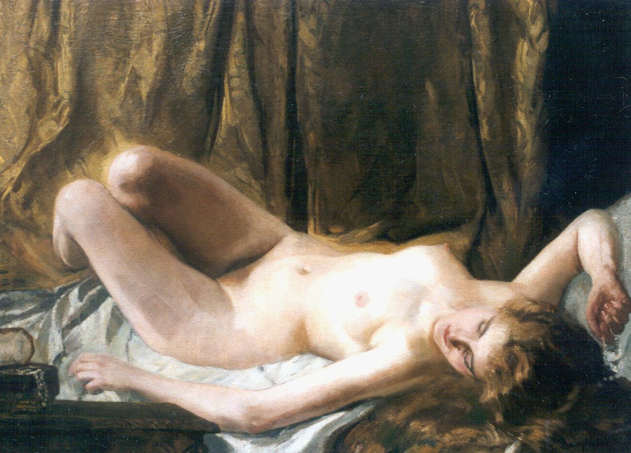 Zsombolya-Burghart R. | Rezso of Rodolphe Zsombolya-Burghart, Liggend naakt, olieverf op doek 86,0 x 116,0 cm, gesigneerd rechtsonder Zsombolya-Burghart R. | Rezso of Rodolphe Zsombolya-Burghart, Liggend naakt, olieverf op doek 86,0 x 116,0 cm, gesigneerd rechtsonder