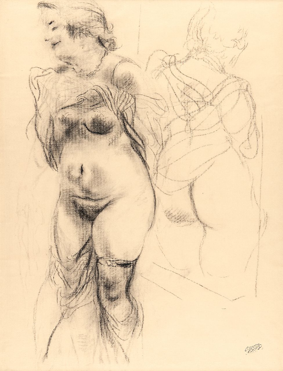 Grosz G. | George 'Georg' Grosz, Naakt met spiegelbeeld, houtskool op papier 62,0 x 47,0 cm, gesigneerd rechtsonder met naamstempel en te dateren 1939 Grosz G. | George 'Georg' Grosz, Naakt met spiegelbeeld, houtskool op papier 62,0 x 47,0 cm, gesigneerd rechtsonder met naamstempel en te dateren 1939