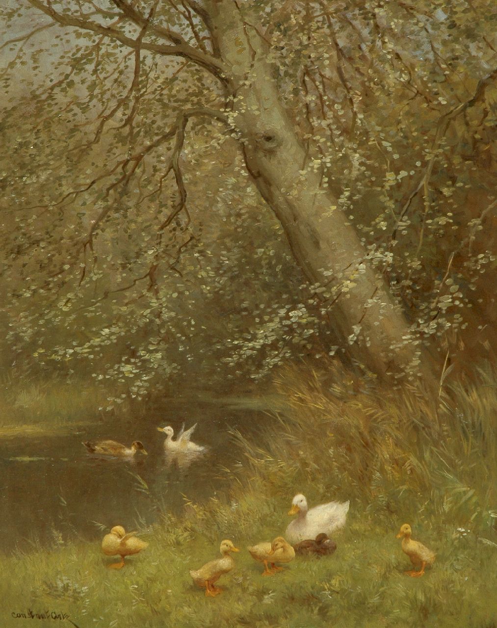 Artz C.D.L. | 'Constant' David Ludovic Artz | Schilderijen te koop aangeboden | Eendenfamilie bij een vijver, olieverf op paneel 50,1 x 40,2 cm, gesigneerd linksonder en zonder lijst Artz C.D.L. | 'Constant' David Ludovic Artz | Schilderijen te koop aangeboden | Eendenfamilie bij een vijver, olieverf op paneel 50,1 x 40,2 cm, gesigneerd linksonder en zonder lijst