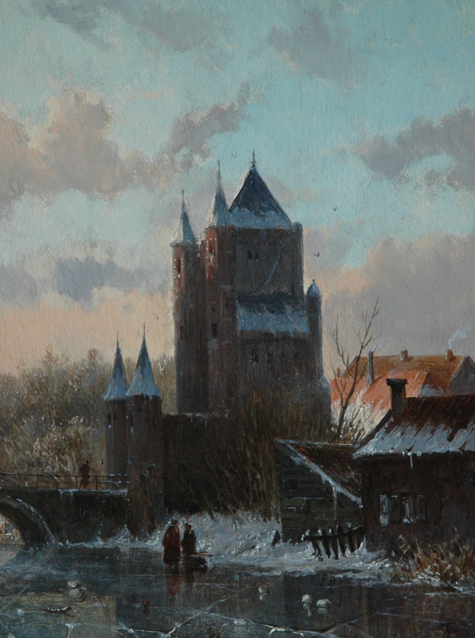 Eversen A. | Adrianus Eversen, Winters gezicht op de Amsterdamse Poort in Haarlem, olieverf op paneel 19,1 x 14,8 cm, gesigneerd rechtsonder met monogram Eversen A. | Adrianus Eversen, Winters gezicht op de Amsterdamse Poort in Haarlem, olieverf op paneel 19,1 x 14,8 cm, gesigneerd rechtsonder met monogram