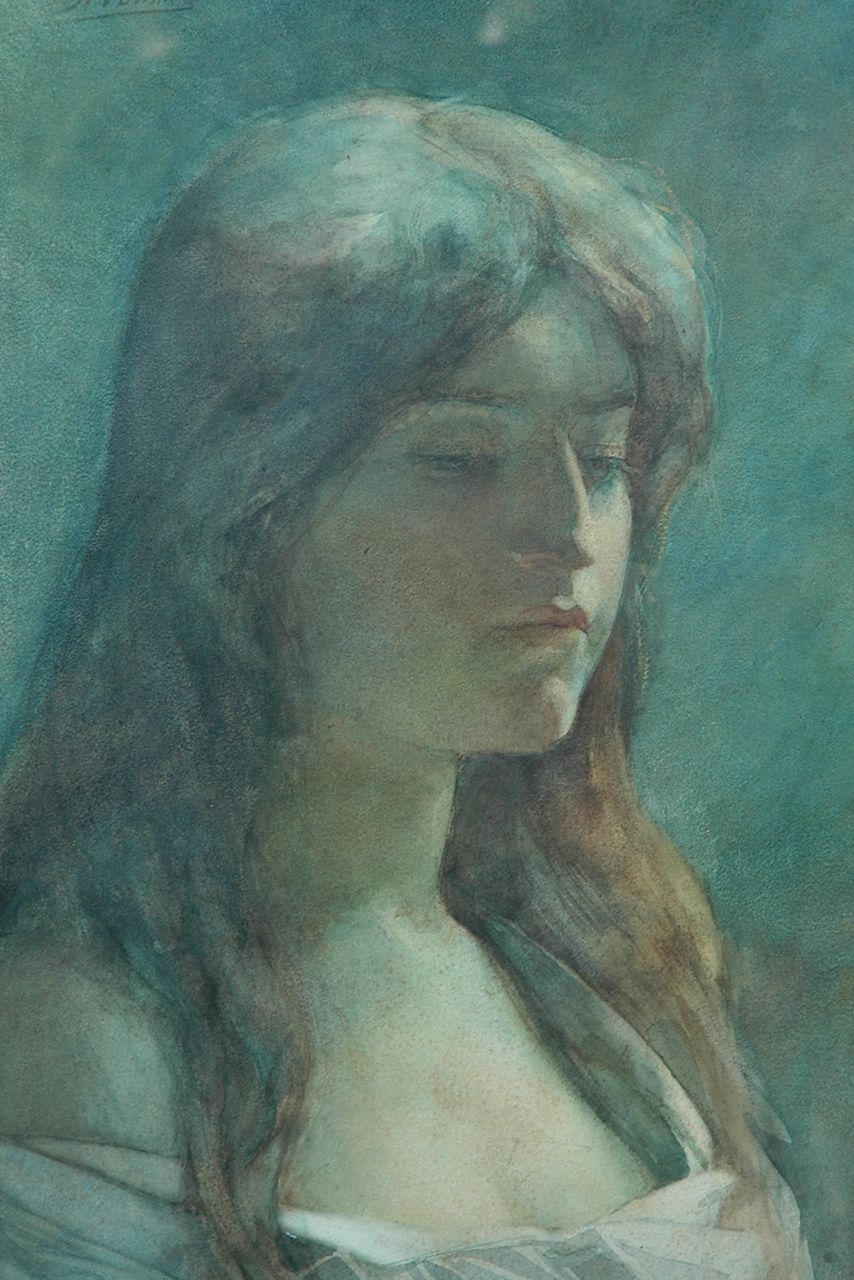 Waay N. van der | Nicolaas van der Waay, Portret van jonge vrouw met los haar, aquarel op papier 52,0 x 35,4 cm, gesigneerd linksboven