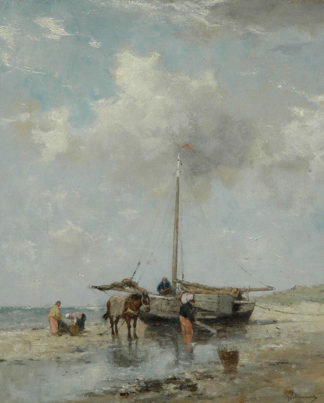 Scherrewitz J.F.C. | Johan Frederik Cornelis Scherrewitz, Schelpenvissers bij eb, olieverf op doek 56,5 x 46,2 cm, gesigneerd rechtsonder Scherrewitz J.F.C. | Johan Frederik Cornelis Scherrewitz, Schelpenvissers bij eb, olieverf op doek 56,5 x 46,2 cm, gesigneerd rechtsonder