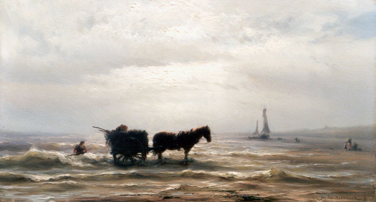 Koekkoek J.H.B. | Johannes Hermanus Barend 'Jan H.B.' Koekkoek, Schelpenvisser in de branding bij Zandvoort, olieverf op paneel 23,2 x 41,0 cm, gesigneerd rechtsonder Koekkoek J.H.B. | Johannes Hermanus Barend 'Jan H.B.' Koekkoek, Schelpenvisser in de branding bij Zandvoort, olieverf op paneel 23,2 x 41,0 cm, gesigneerd rechtsonder
