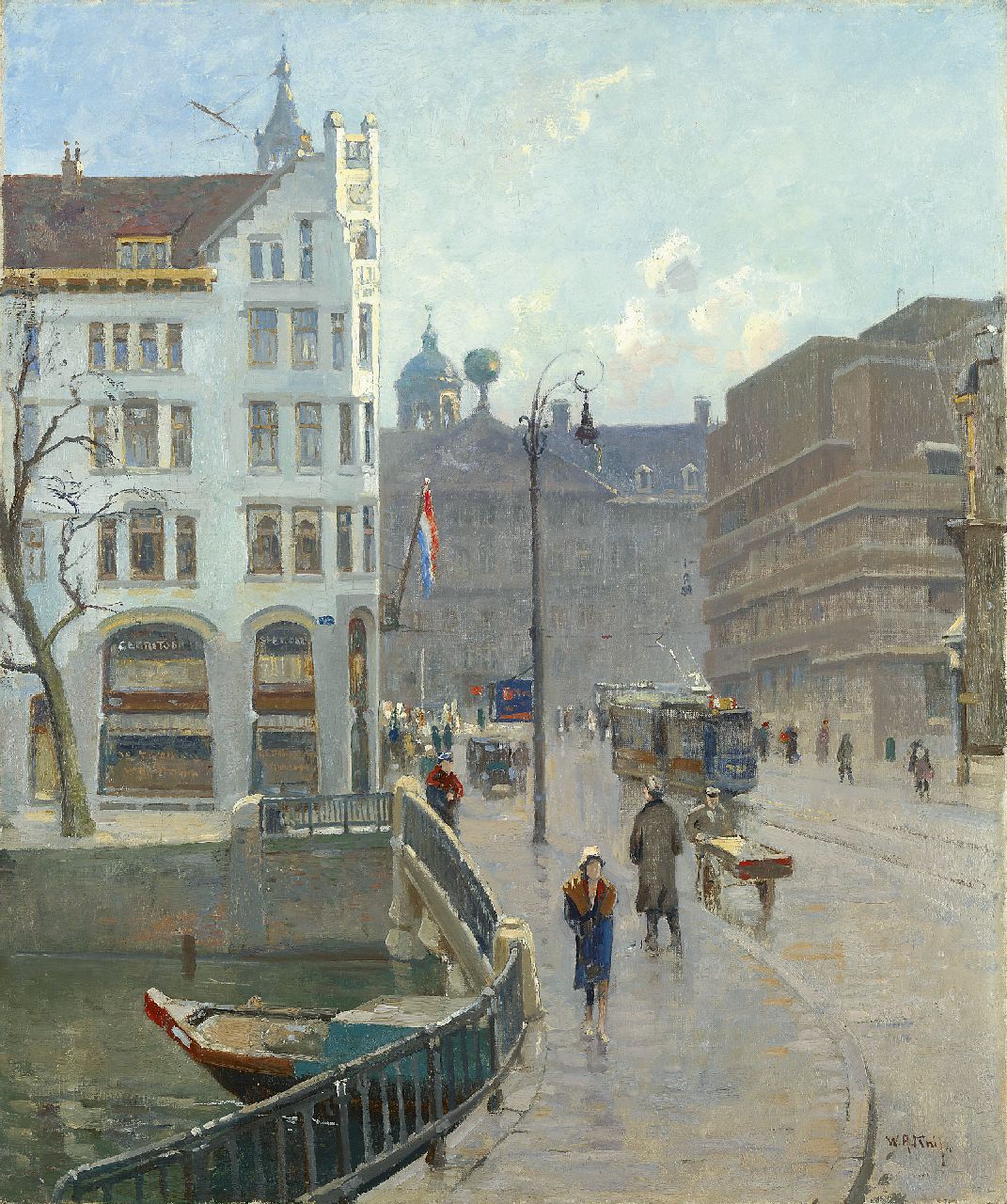 Knip W.A.  | 'Willem' Alexander Knip, De Raadhuisstraat, Amsterdam, met het Koninklijk Paleis en Het Witte Huis, olieverf op doek 60,3 x 50,4 cm, gesigneerd rechtsonder