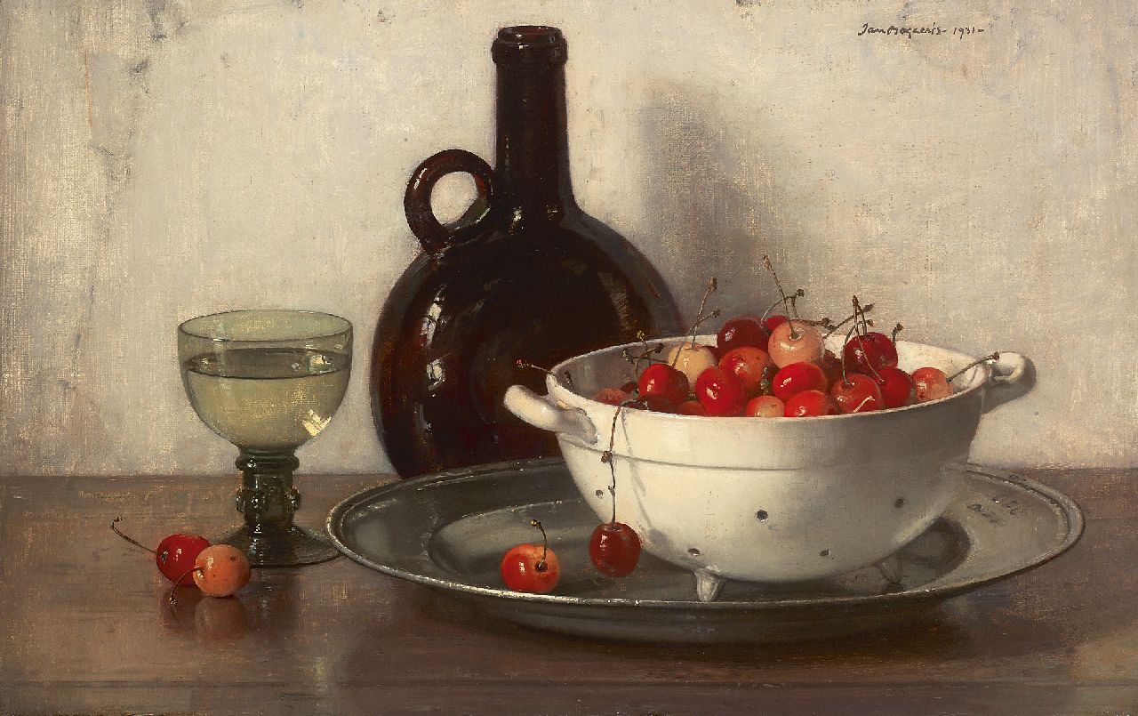 Bogaerts J.J.M.  | Johannes Jacobus Maria 'Jan' Bogaerts, Stilleven met kersen, olieverf op doek 32,0 x 50,0 cm, gesigneerd rechtsboven en gedateerd 1931