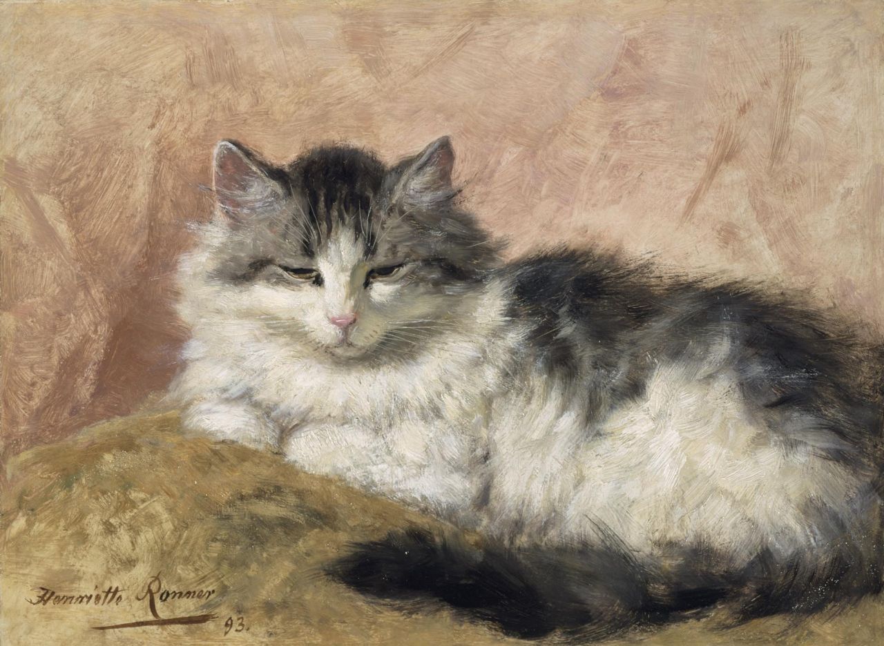 Ronner-Knip H. | Henriette Ronner-Knip, Sluimerende poes, olieverf op paneel 26,9 x 36,0 cm, gesigneerd linksonder en gedateerd '93 Ronner-Knip H. | Henriette Ronner-Knip, Sluimerende poes, olieverf op paneel 26,9 x 36,0 cm, gesigneerd linksonder en gedateerd '93