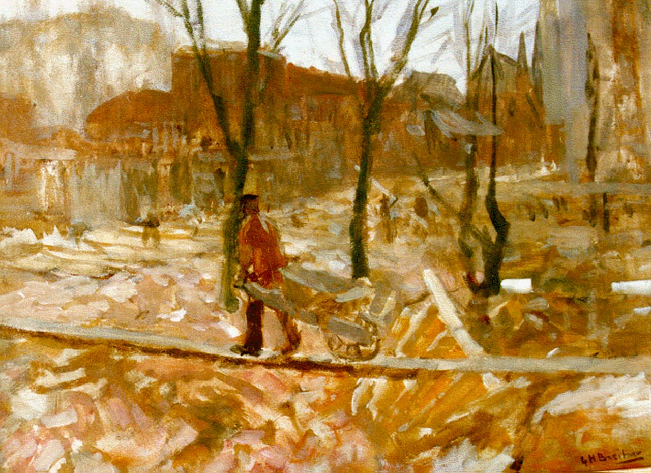 Breitner G.H. | George Hendrik Breitner, Bouwput, olieverf op paneel 24,2 x 33,2 cm, gesigneerd rechtsonder Breitner G.H. | George Hendrik Breitner, Bouwput, olieverf op paneel 24,2 x 33,2 cm, gesigneerd rechtsonder