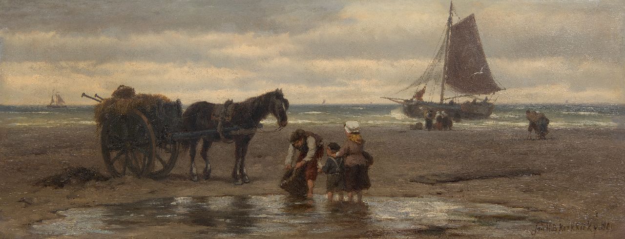 Koekkoek J.H.B. | Johannes Hermanus Barend 'Jan H.B.' Koekkoek | Schilderijen te koop aangeboden | Schelpenvisser en familie op het strand, olieverf op doek 24,2 x 62,7 cm, gesigneerd rechtsonder Koekkoek J.H.B. | Johannes Hermanus Barend 'Jan H.B.' Koekkoek | Schilderijen te koop aangeboden | Schelpenvisser en familie op het strand, olieverf op doek 24,2 x 62,7 cm, gesigneerd rechtsonder
