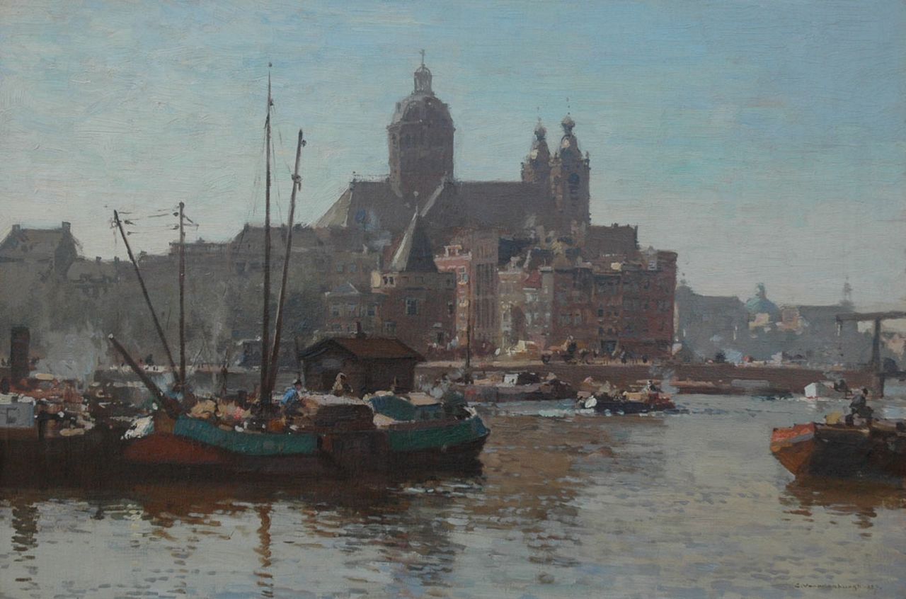 Vreedenburgh C. | Cornelis Vreedenburgh, Het havenfront van Amsterdam met de St.-Nicolaaskerk, olieverf op doek 40,2 x 60,2 cm, gesigneerd rechtsonder en gedateerd 1927 Vreedenburgh C. | Cornelis Vreedenburgh, Het havenfront van Amsterdam met de St.-Nicolaaskerk, olieverf op doek 40,2 x 60,2 cm, gesigneerd rechtsonder en gedateerd 1927