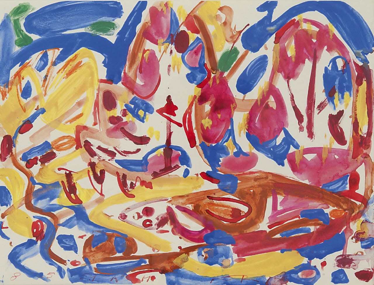 Jordens J.G. | 'Jan' Gerrit Jordens, Compositie, gouache op papier 24,5 x 32,5 cm, gesigneerd rechts van het midden. en gedateerd 8 5 59 AM Jordens J.G. | 'Jan' Gerrit Jordens, Compositie, gouache op papier 24,5 x 32,5 cm, gesigneerd rechts van het midden. en gedateerd 8 5 59 AM