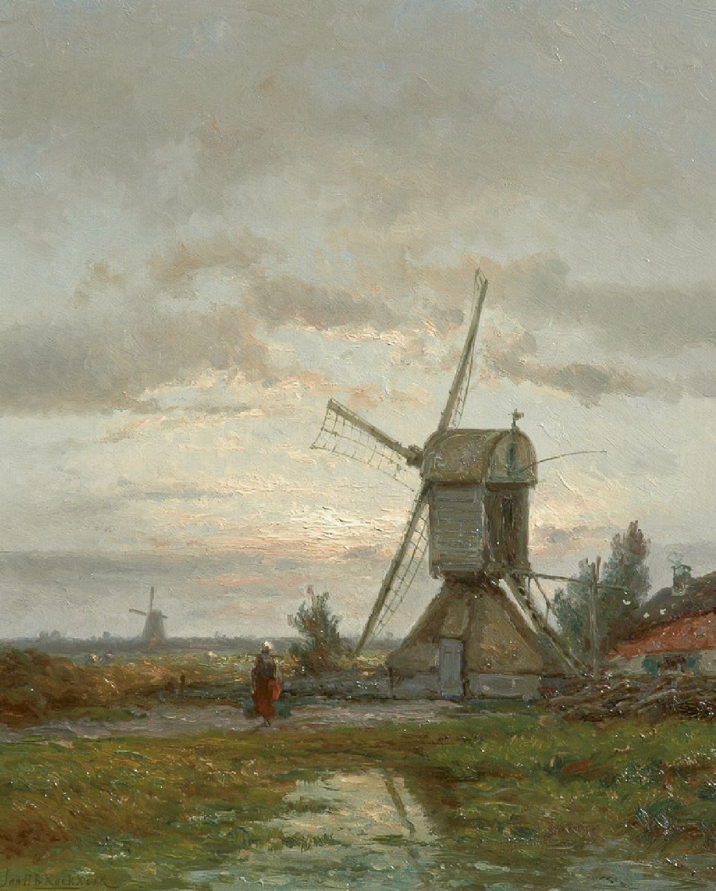Koekkoek J.H.B.  | Johannes Hermanus Barend 'Jan H.B.' Koekkoek, Korenmolen De Lelie bij Kortenhoef, olieverf op paneel 56,0 x 45,5 cm, gesigneerd linksonder