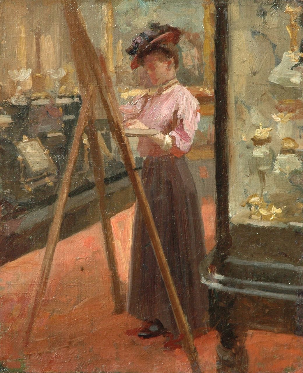 Engelse school, eind 19e eeuw   | Engelse school, eind 19e eeuw, De impressioniste, olieverf op doek 27,0 x 22,3 cm