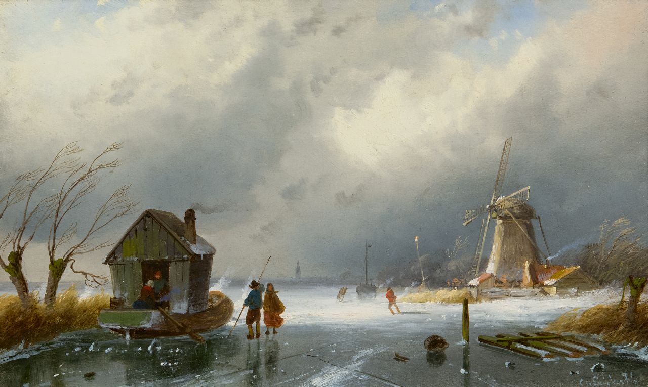 Leickert C.H.J. | 'Charles' Henri Joseph Leickert, Opkomende sneeuwstorm, olieverf op paneel 16,4 x 26,1 cm, gesigneerd rechtsonder Leickert C.H.J. | 'Charles' Henri Joseph Leickert, Opkomende sneeuwstorm, olieverf op paneel 16,4 x 26,1 cm, gesigneerd rechtsonder