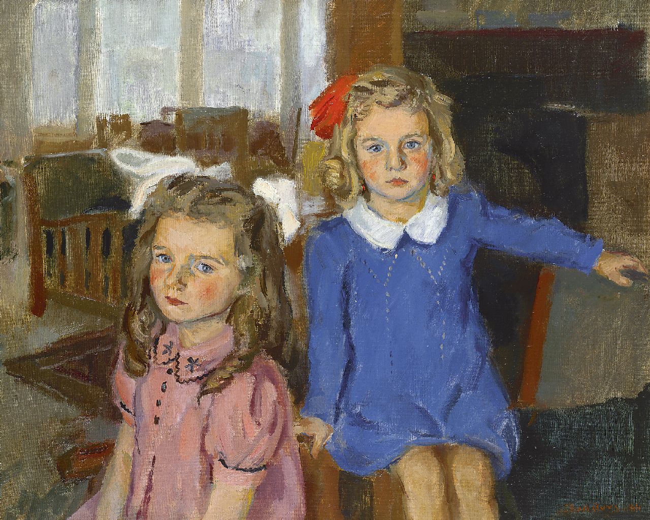 Buijs B.  | Barthold 'Bob' Buijs, Hiske en Koosje Hin, olieverf op doek 52,5 x 65,3 cm, gesigneerd rechtsonder en gedateerd '44