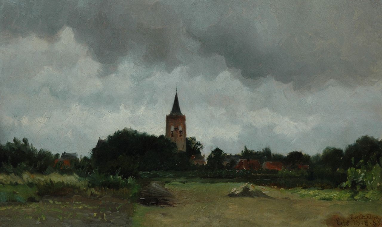Klijn H.A.  | 'Hendrik' Albertus Klijn, Gezicht op Ede, olieverf op papier op paneel 31,1 x 51,5 cm, gesigneerd rechtsonder en gedateerd 'Ede - 13,8,88'