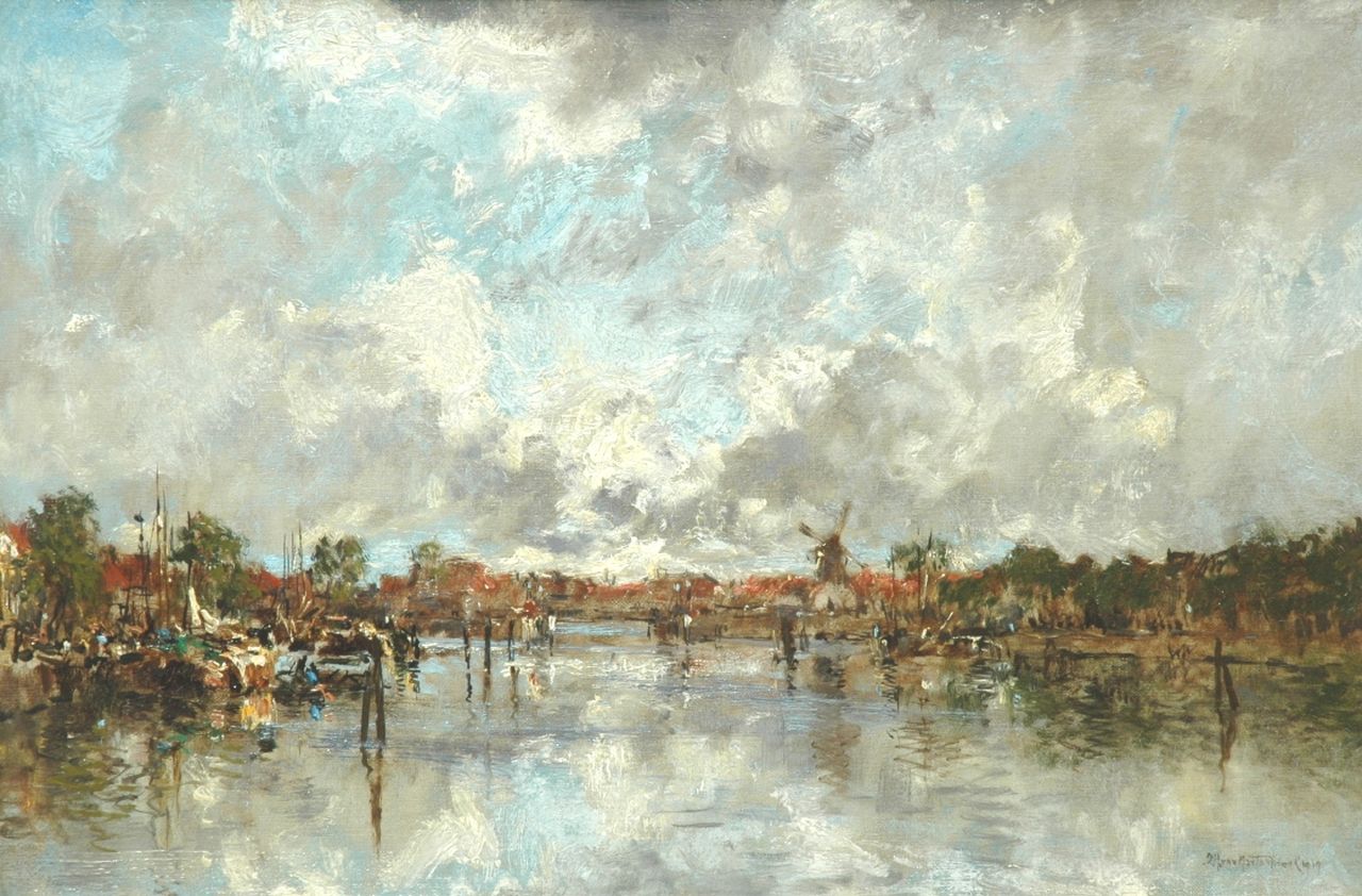 Mastenbroek J.H. van | Johan Hendrik van Mastenbroek, Havengezicht bij zonsondergang, Rotterdam, olieverf op doek 40,2 x 60,3 cm, gesigneerd rechtsonder en gedateerd 1919 Mastenbroek J.H. van | Johan Hendrik van Mastenbroek, Havengezicht bij zonsondergang, Rotterdam, olieverf op doek 40,2 x 60,3 cm, gesigneerd rechtsonder en gedateerd 1919