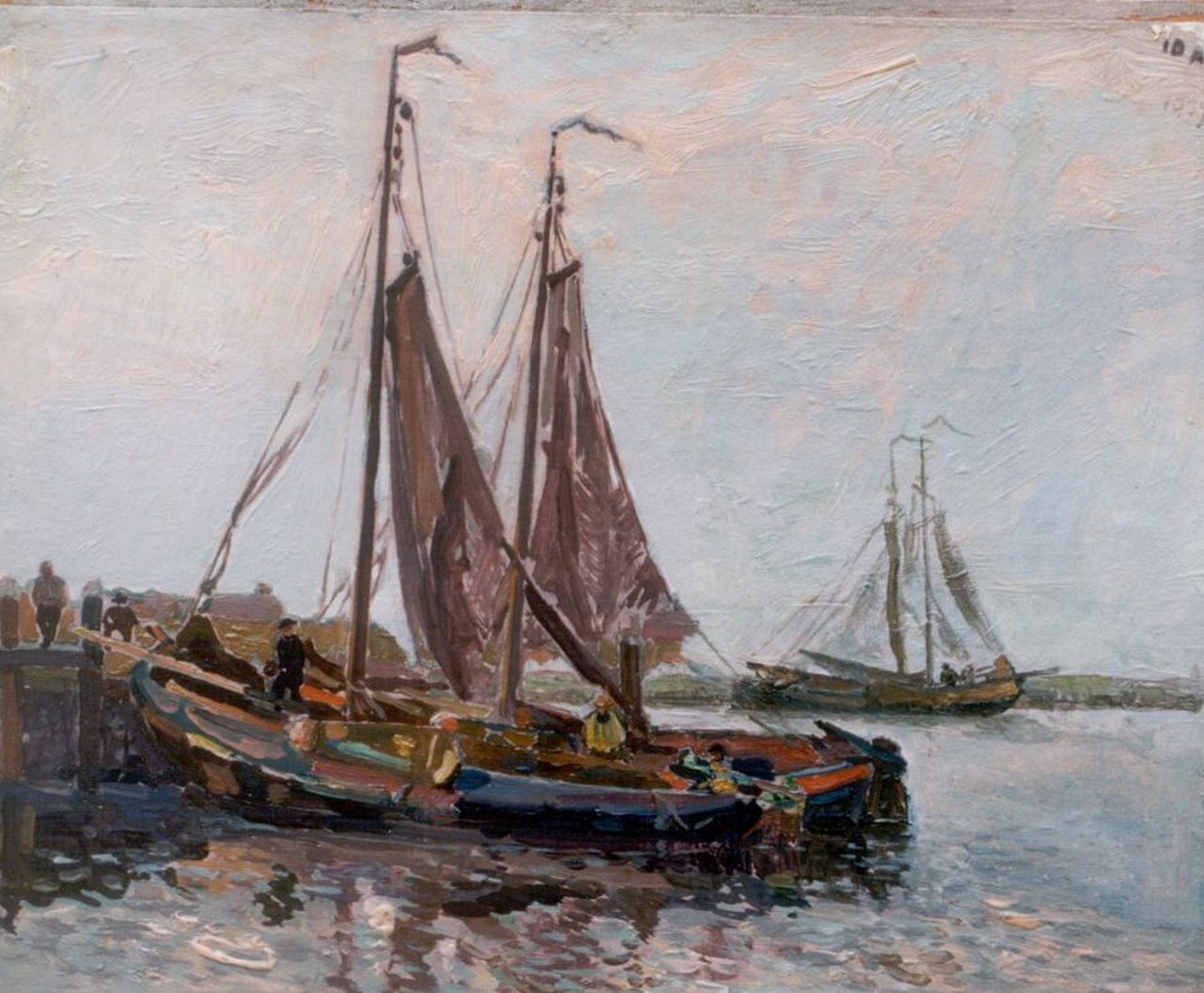 Elsinga J. | Johannes 'Joh' Elsinga, Afgemeerde vissersboten, olieverf op doek op paneel 26,6 x 31,5 cm, gedateerd 1937 Elsinga J. | Johannes 'Joh' Elsinga, Afgemeerde vissersboten, olieverf op doek op paneel 26,6 x 31,5 cm, gedateerd 1937