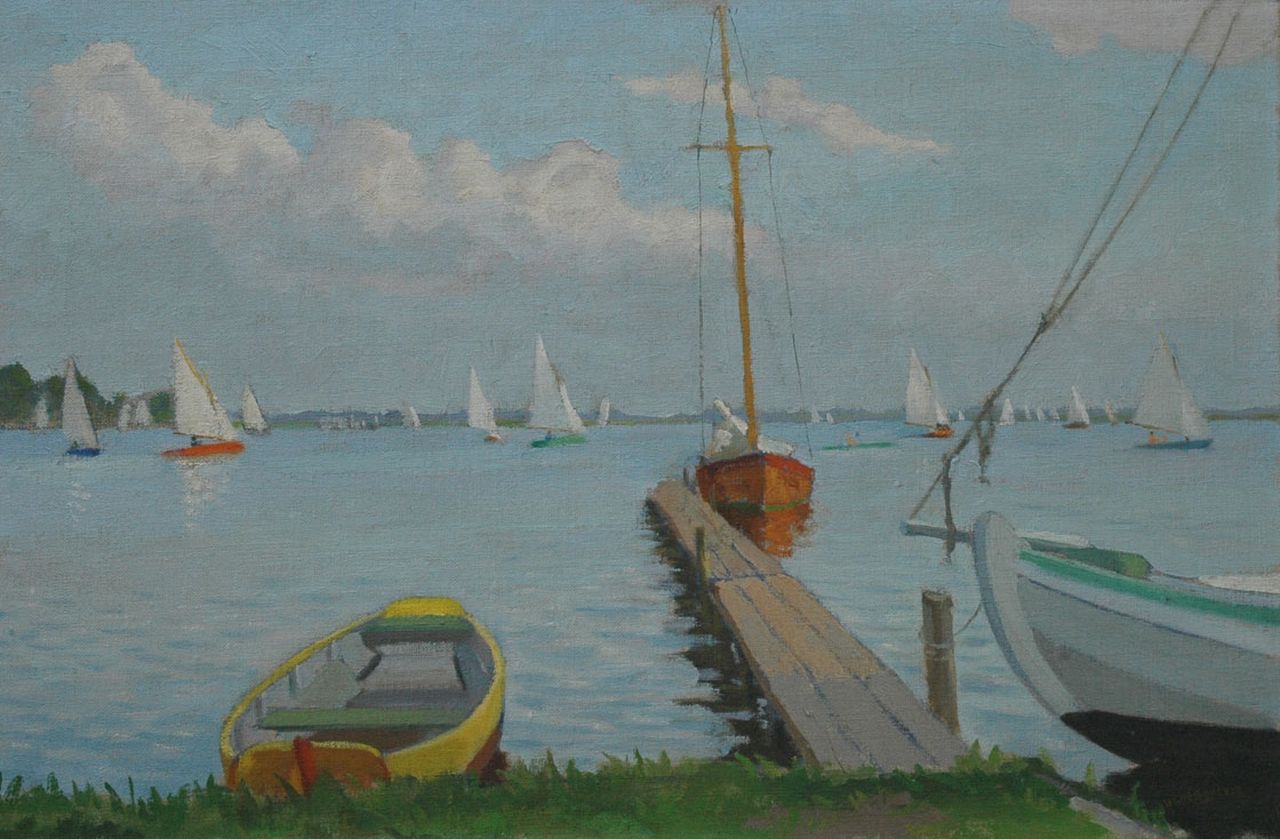 Smorenberg D.  | Dirk Smorenberg, Zeilboten op de Loosdrechtse Plassen, olieverf op doek 40,2 x 60,4 cm, gesigneerd rechtsonder