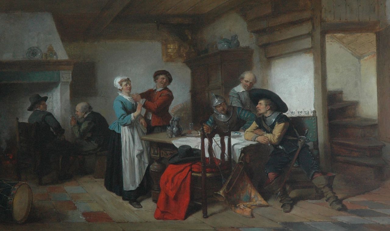 Kate H.F.C. ten | 'Herman' Frederik Carel ten Kate, In de herberg, olieverf op paneel 45,2 x 72,2 cm, gesigneerd linksonder Kate H.F.C. ten | 'Herman' Frederik Carel ten Kate, In de herberg, olieverf op paneel 45,2 x 72,2 cm, gesigneerd linksonder