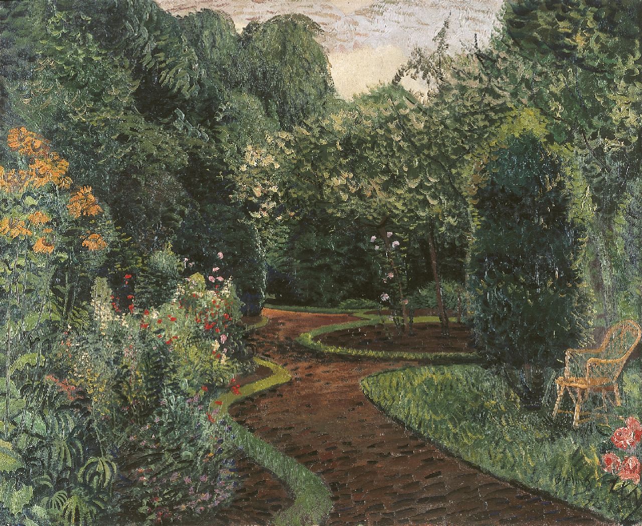 Bieling H.F.  | Hermann Friederich 'Herman' Bieling | Schilderijen te koop aangeboden | Tuin in bloei, Hillegersberg, olieverf op doek 63,5 x 77,2 cm, gesigneerd rechtsonder en gedateerd '32